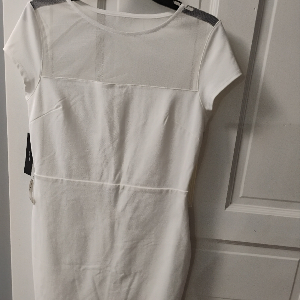 White Cap Sleeve Dress with Mesh Detail
